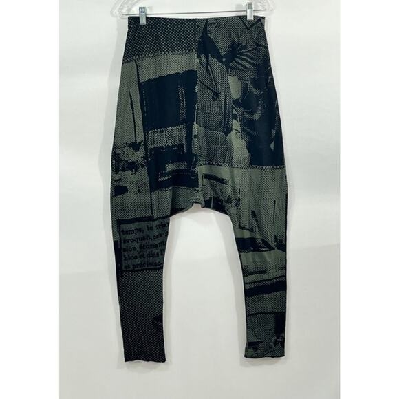 RUNDHOLZ Black Label Sz M Medium Green Black Print Drop Crotch Pants Leggings - Picture 5 of 6